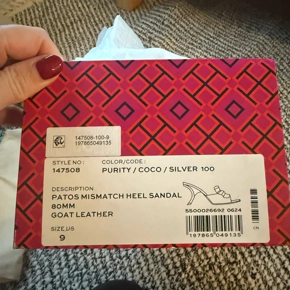 TORY BURCH
Patos Mismatched Heel Sandal In Purity/coco/silver Size 9 New - Picture 3 of 4